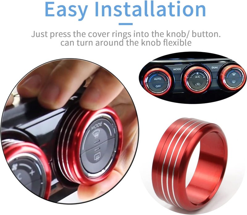 Bentolin for Subaru AC Knob Cover Accessory Center Console Switch Volume Temp Control Button Ring Trim Compatible with Forester 2014-2018, Crosstrek XV 2013-2017,Impreza 2014-2016,WRX/STi 2015-2020 (Red) - Image 4